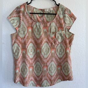 Peach and Light Green Patterned Blouse